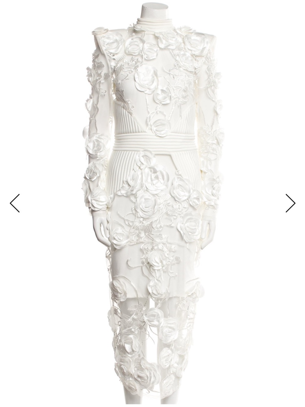 Zhivago White Long-Sleeve 3D Floral Sheath Dress